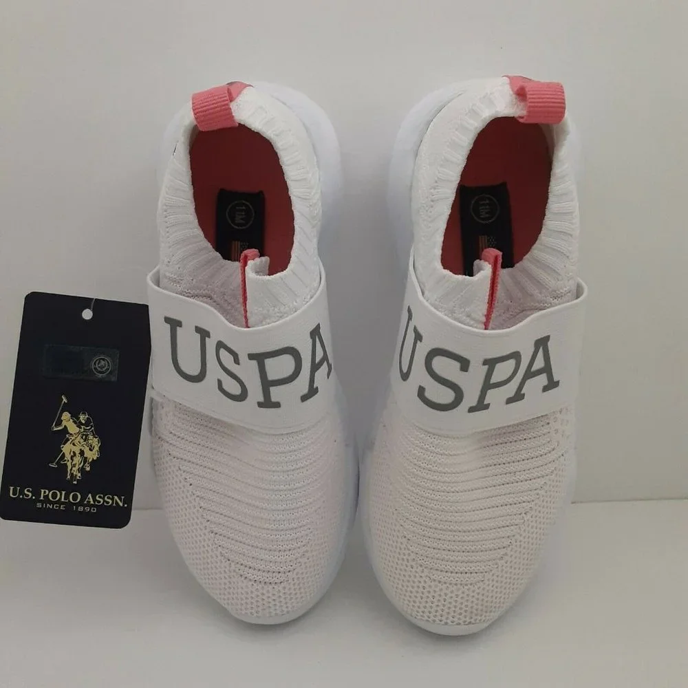 US Polo Assn.‎ Youth Girl's Slip On Sneakers | White w/Pink | US Size 11C